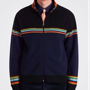 Paul Smith 'Signature Stripe' Placement Merino Zip Cardigan